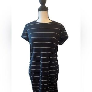 Isabel Maternity Dress L Black Stripe Short Sleeve Elastic Side Long Summer